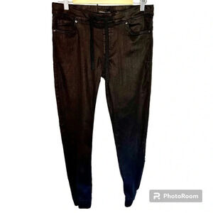 Kendall And Kylie Black Wax Coated Denim Drawstring Joggers Size Medium